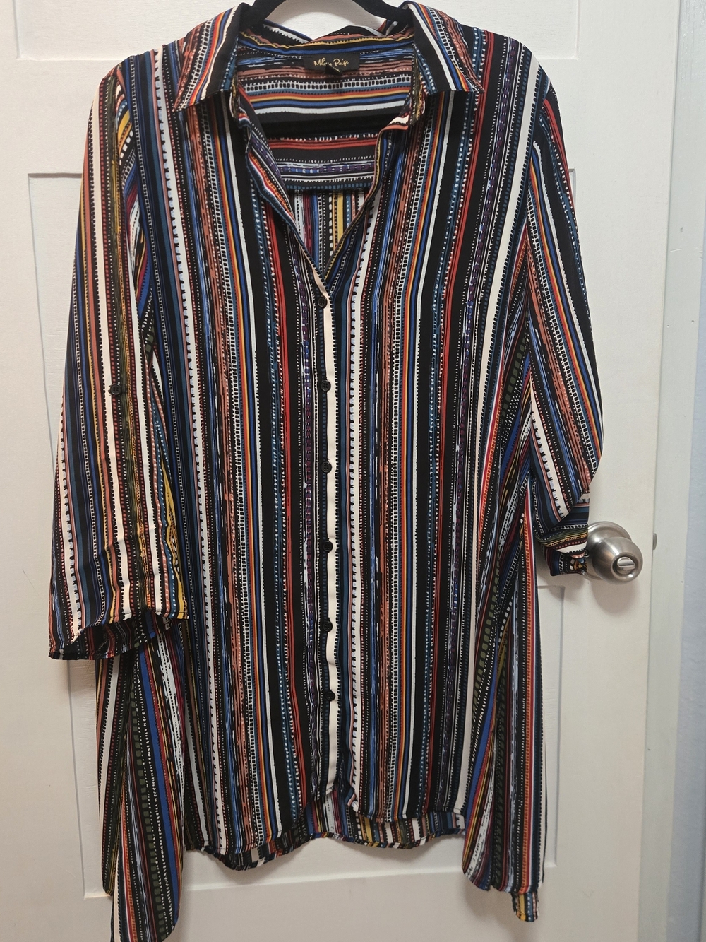 Melissa Paige Multicolor Vertical Striped Button-Up Tunic Dress